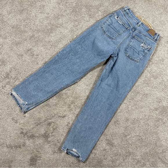 American Eagle Strigid Ripped Highest Waist Rise Baggy Straight Jeans 0 Short - Picture 6 of 15